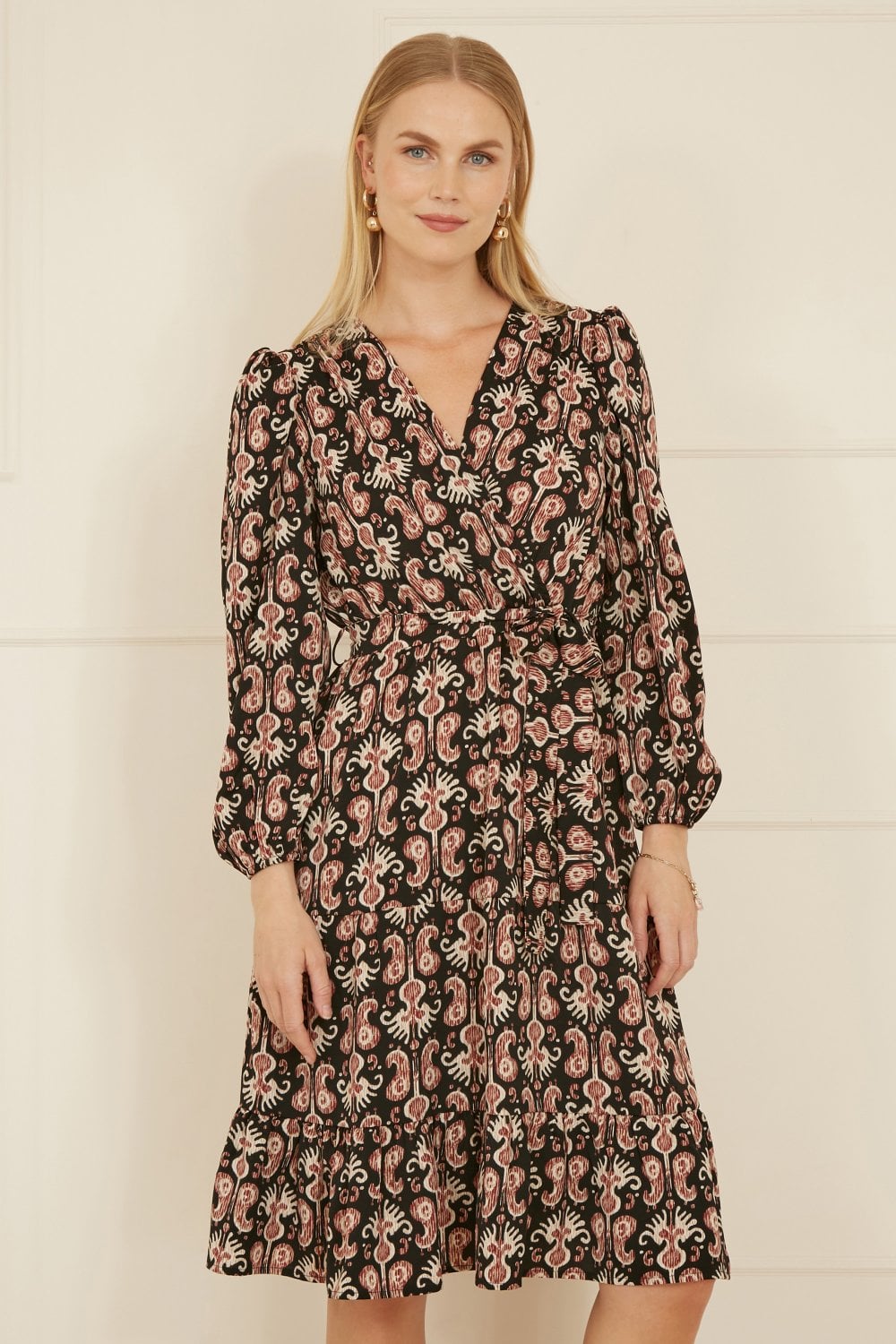 Yumi Black Ikat Long Sleeve Skater Dress for Effortless Style