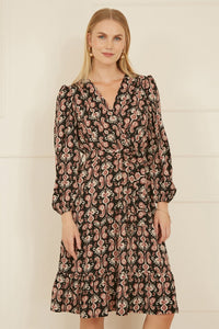 Yumi Black Ikat Long Sleeve Skater Dress for Effortless Style