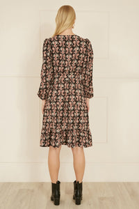 Yumi Black Ikat Long Sleeve Skater Dress for Effortless Style