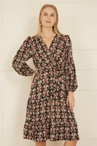 Yumi Black Ikat Long Sleeve Skater Dress for Effortless Style