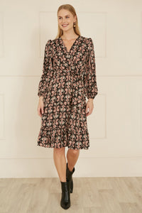 Yumi Black Ikat Long Sleeve Skater Dress for Effortless Style