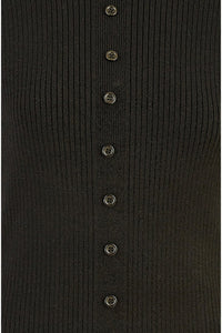 Yumi Black Knitted Midi Dress with Button-Up and Balloon Sleeves