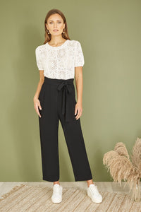 Yumi Black Linen Blend Tie Waist Trousers