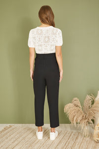 Yumi Black Linen Blend Tie Waist Trousers