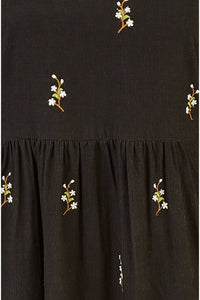 Yumi Black Long Sleeve Midi Dress With Floral Embroidery