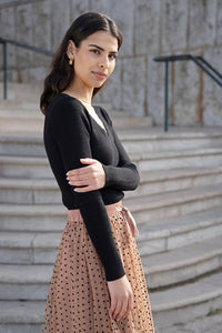 Yumi Black Metallic Knitted Ribbed Top