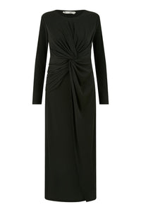 Yumi Black Midi Fitted Dress with Knot Detail for Effortless Style