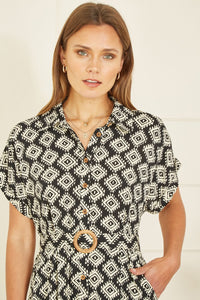 Yumi Black Viscose Midi Shirt Dress With Matching Belt