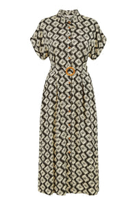 Yumi Black Viscose Midi Shirt Dress With Matching Belt