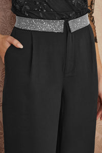 Yumi Black Wide Leg Trousers With Diamante Waistband