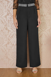 Yumi Black Wide Leg Trousers With Diamante Waistband