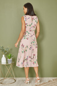 Yumi Blush Floral Midi Skater Dress for Effortless Elegance