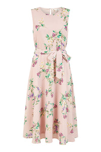 Yumi Blush Floral Midi Skater Dress for Effortless Elegance