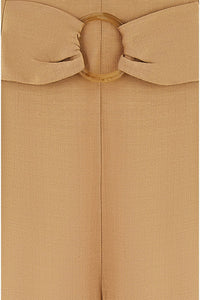 Yumi Brown Wide Leg trousers With Front Buckle Detail