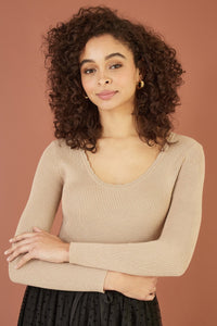 Yumi Gold Metallic Knitted Ribbed Top