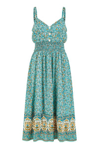 Yumi Green Border Floral Midi Sundress