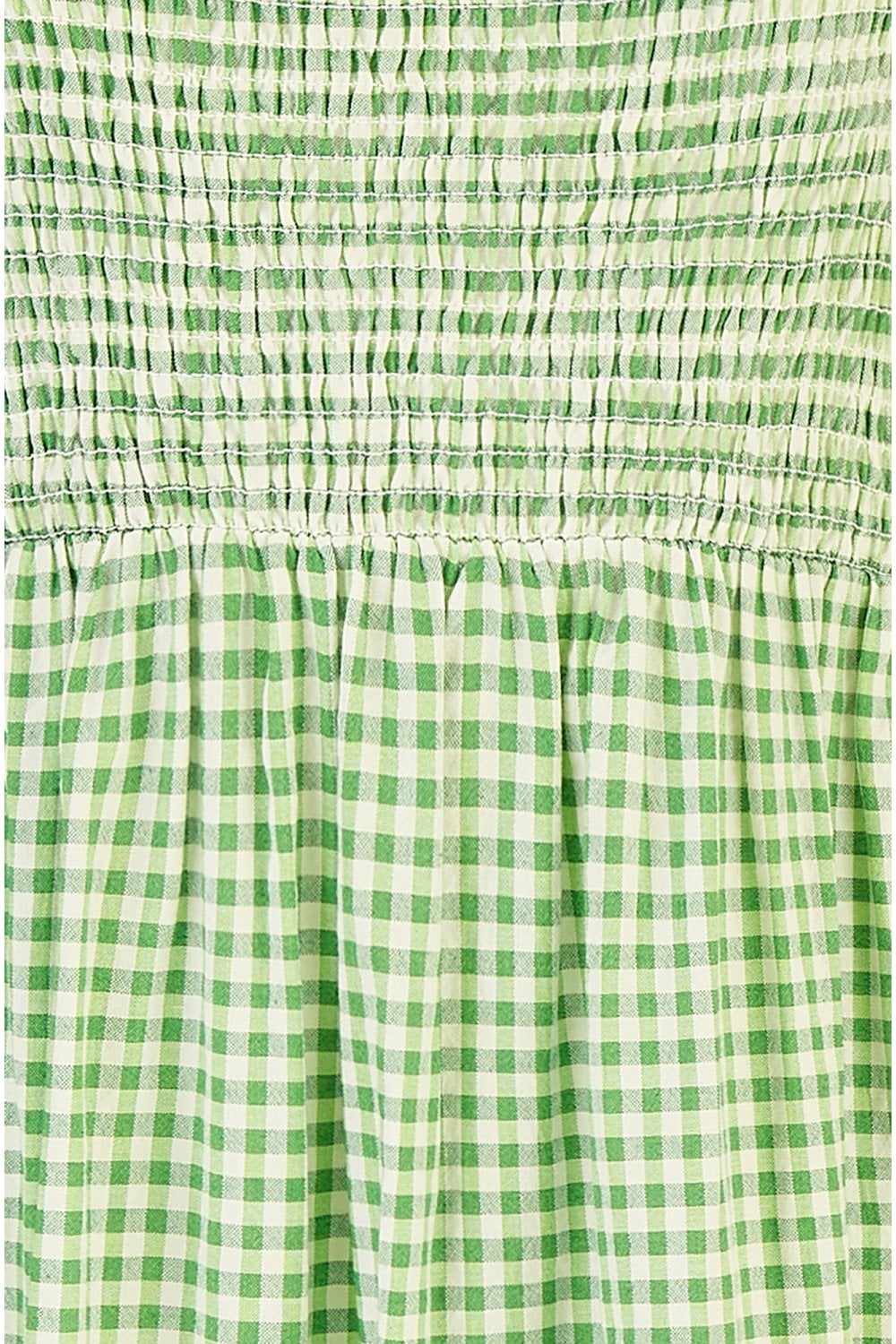 Yumi Green Cotton Gingham Smock Puff Sleeve Midi Dress