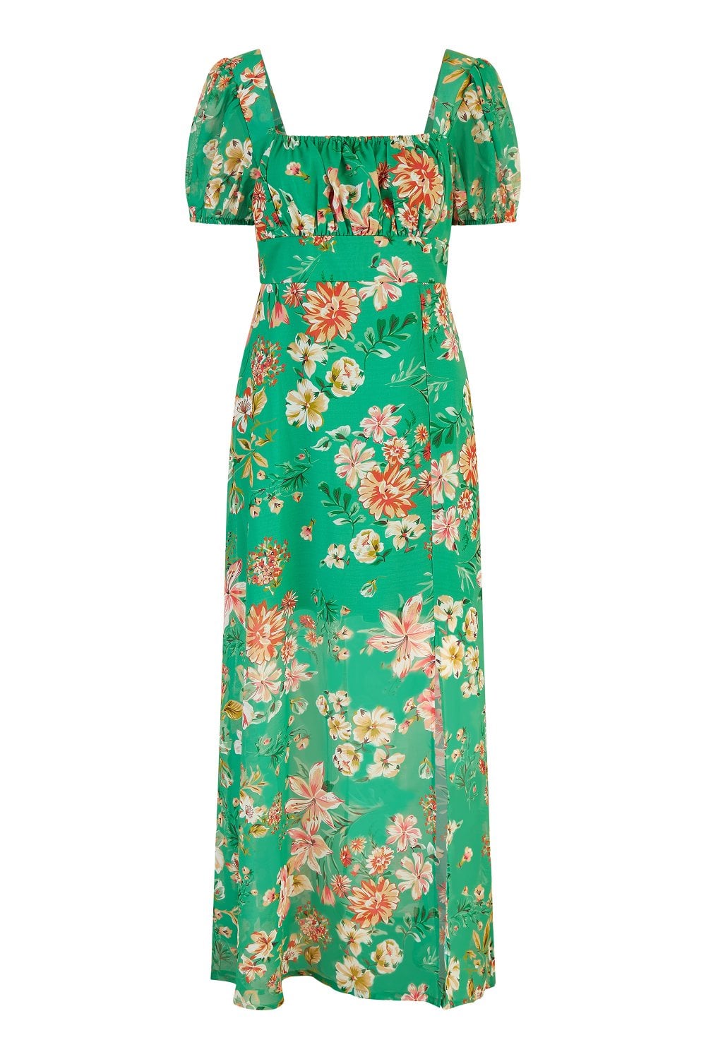 Yumi Green Recycled Floral Print Square Neck Maxi Dress With Split Hemline
