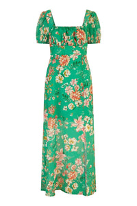 Yumi Green Recycled Floral Print Square Neck Maxi Dress With Split Hemline