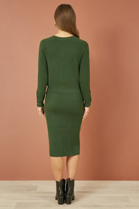 Yumi Green Rib Knitted Midi Column Skirt