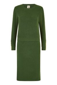 Yumi Green Rib Knitted Midi Column Skirt