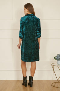 Yumi Green Velvet 3/4 Sleeve Tunic Dress for Chic Everyday Style