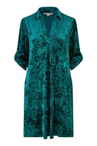 Yumi Green Velvet 3/4 Sleeve Tunic Dress for Chic Everyday Style
