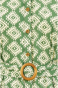 Yumi Green Viscose Midi Shirt Dress With Matching Belt