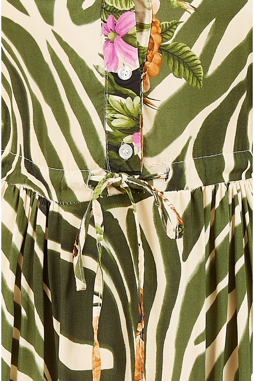 Yumi Green Viscose Zebra And Floral Print Midi Dress