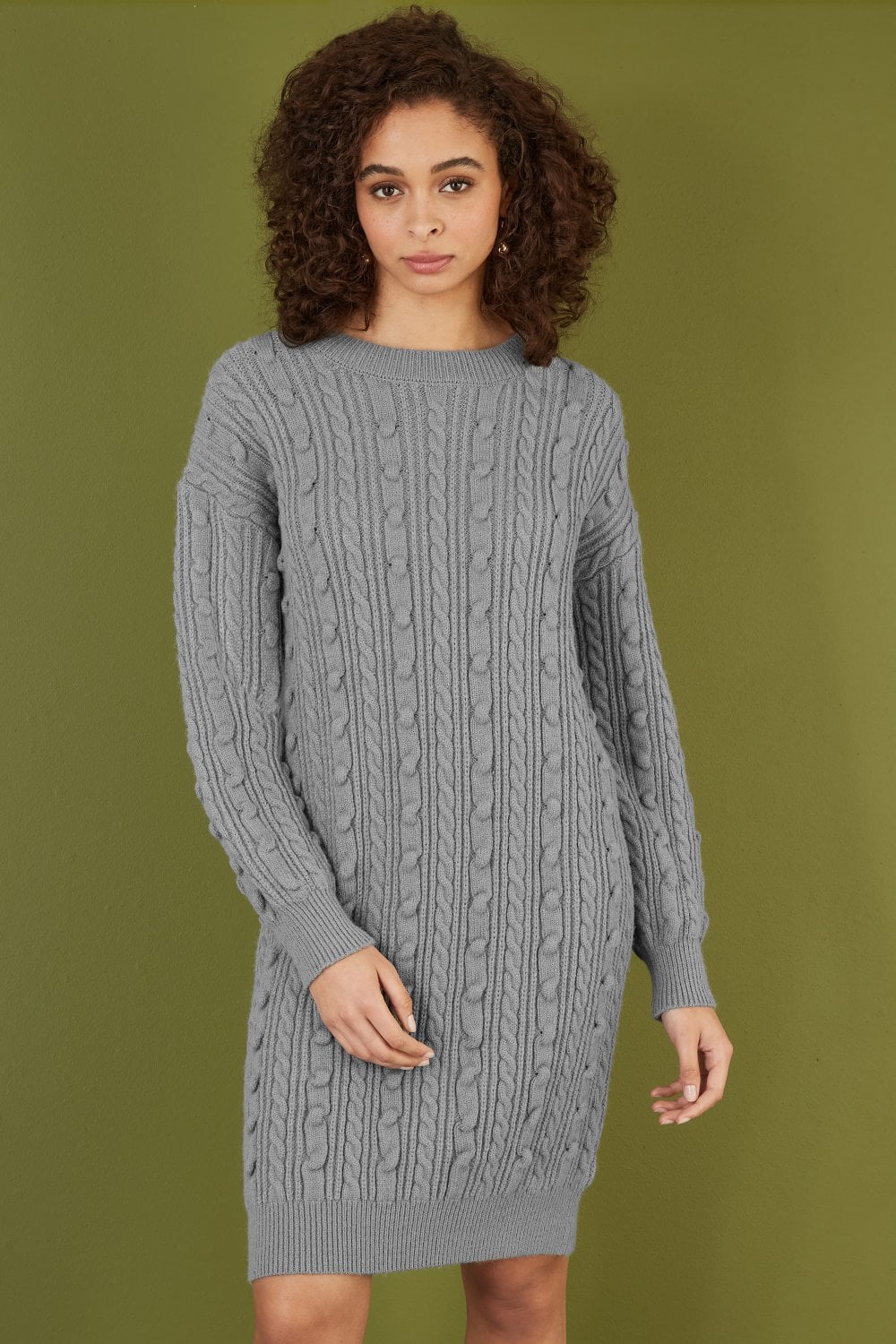 Yumi Cable Knit Tunic Dress in Grey