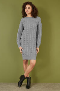 Yumi Cable Knit Tunic Dress in Grey