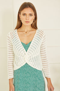 Yumi Ivory Cotton Crochet Twisted Bolero Top