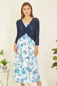 Yumi Navy Cotton Crochet Twisted Bolero Top