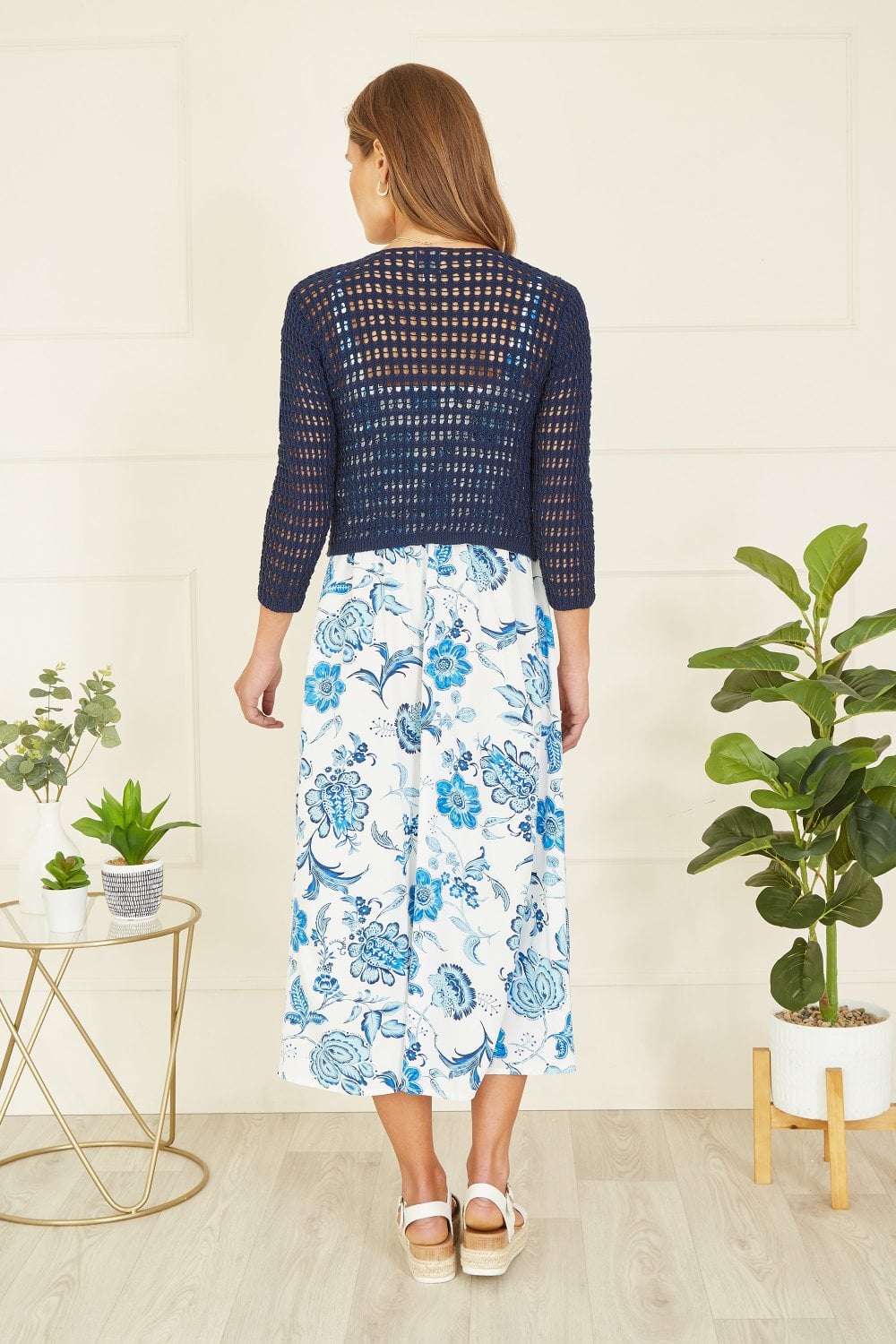 Yumi Navy Cotton Crochet Twisted Bolero Top