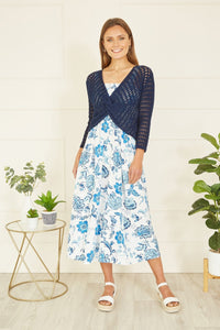 Yumi Navy Cotton Crochet Twisted Bolero Top