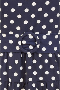Yumi Navy Spot Print Halter Midi Dress With Matching Belt