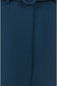 Yumi Navy Straight Leg Crepe Trousers With Belt