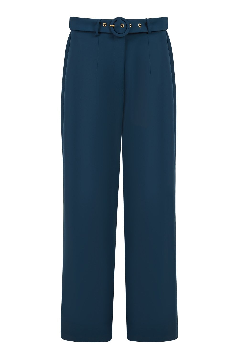 Yumi Navy Straight Leg Crepe Trousers With Belt