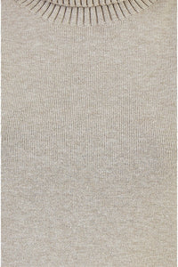 Yumi Oatmeal Knitted Roll Neck Sleeveless Jumper