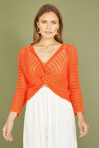 Yumi Orange Cotton Crochet Twisted Bolero Top