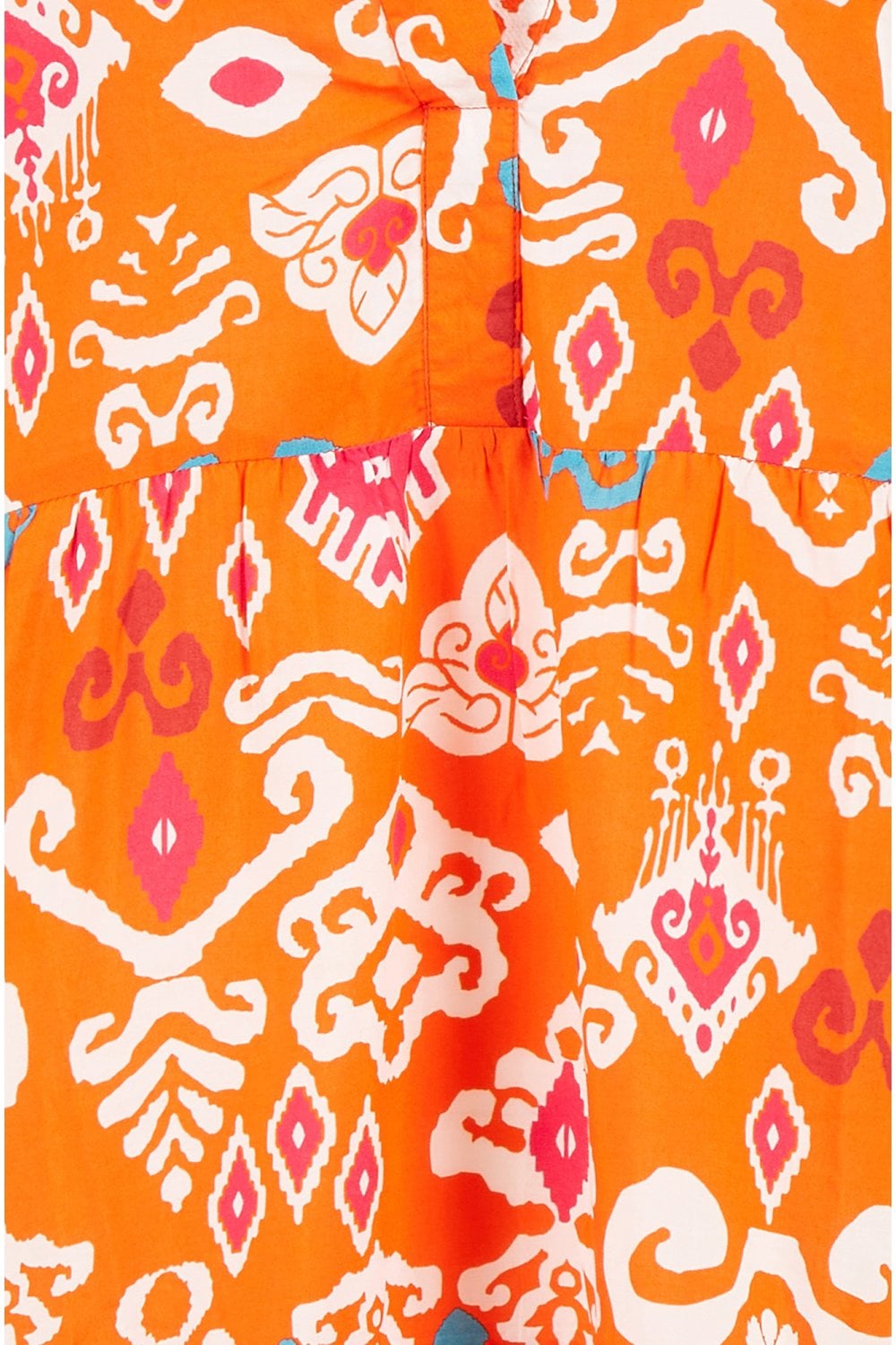 Yumi Orange Ikat Print 3/4 Sleeve Tunic Dress