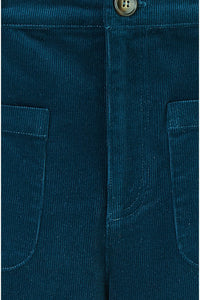 Yumi Teal Cord Trousers With Patch Pockets