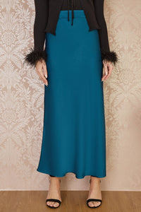 Yumi Teal Satin Midi Skirt