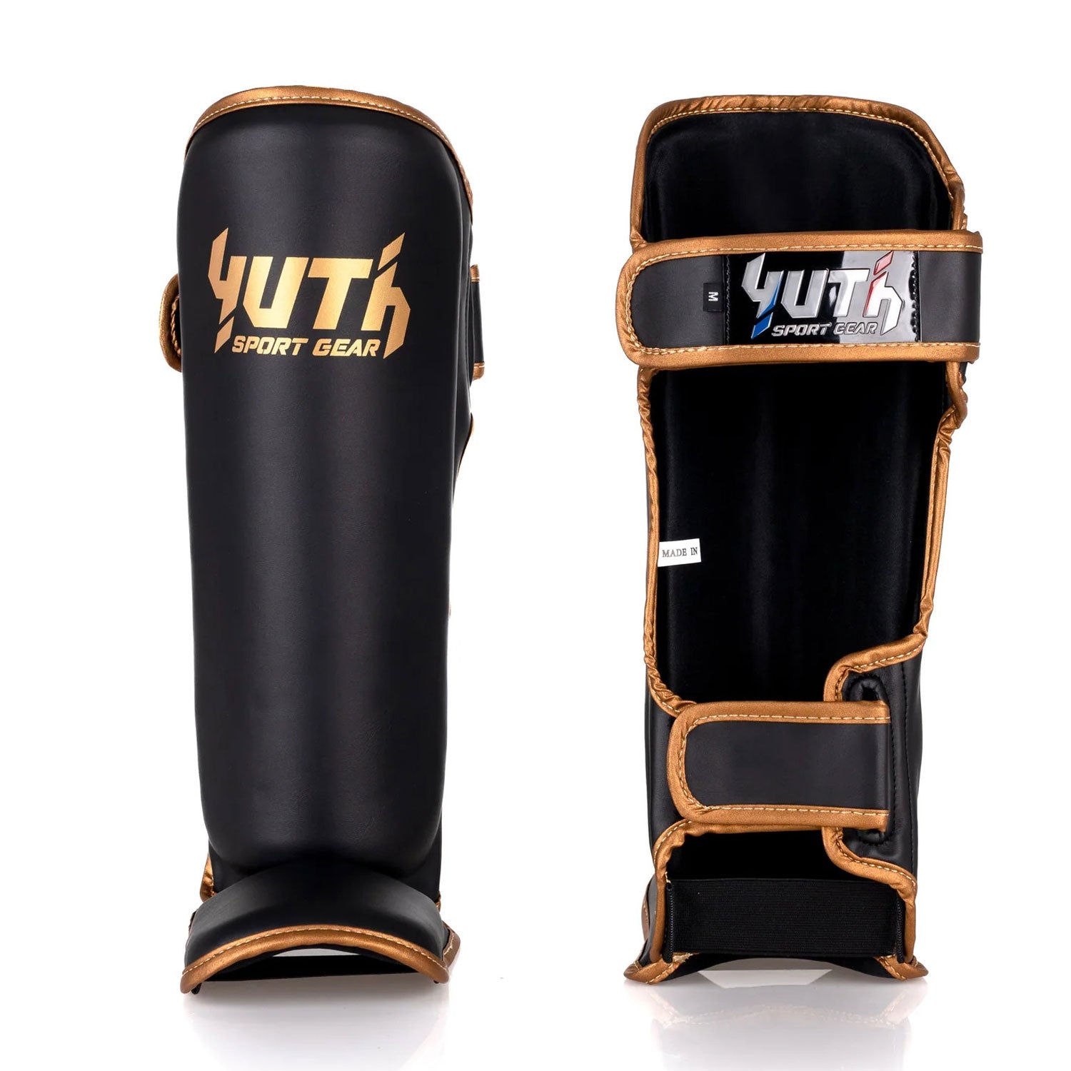 Yuth Muay Thai Boxing Shinguards - Gold Line Black-Gold