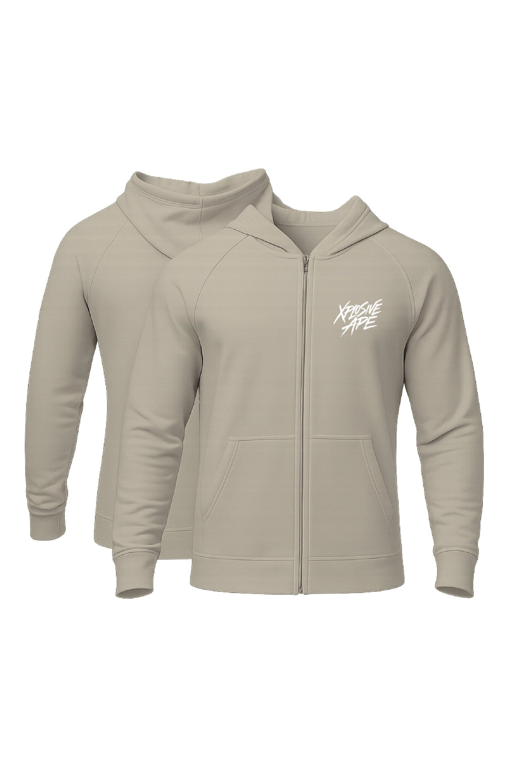 XAPE Classic Brush Script Zip Hoodie - Stone