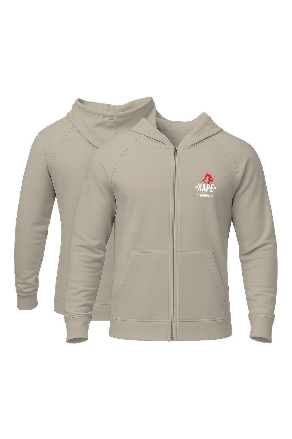 XAPE Classic Strength Logo Zip Hoodie - Stone